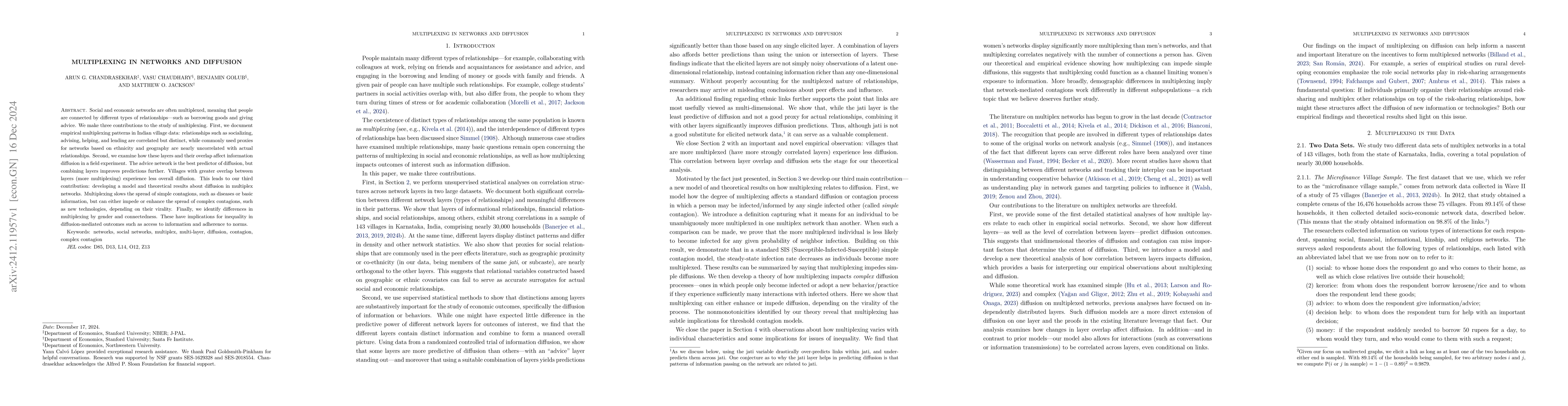 Thumbnail for Multiplexing in Networks and Diffusion