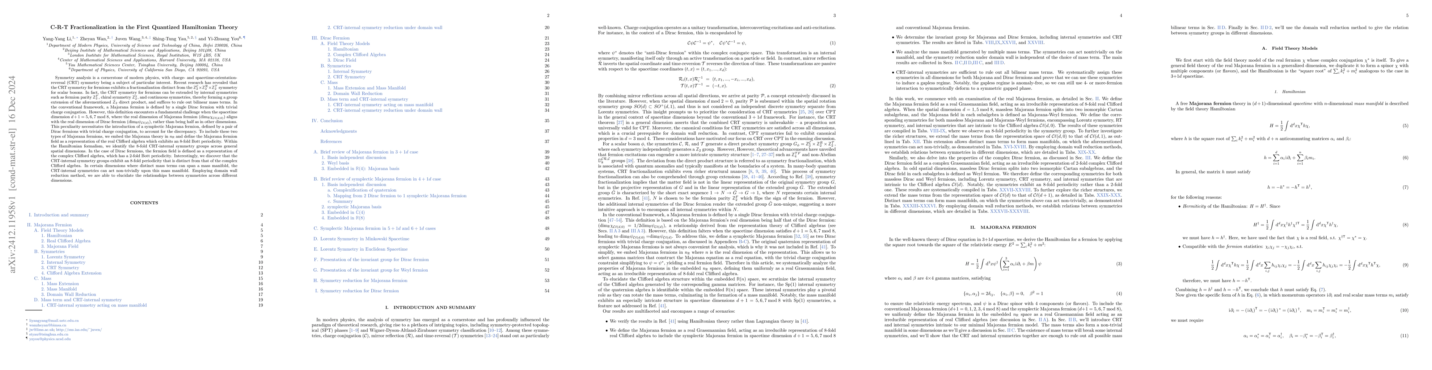 Thumbnail for C-R-T Fractionalization in the First Quantized Hamiltonian Theory