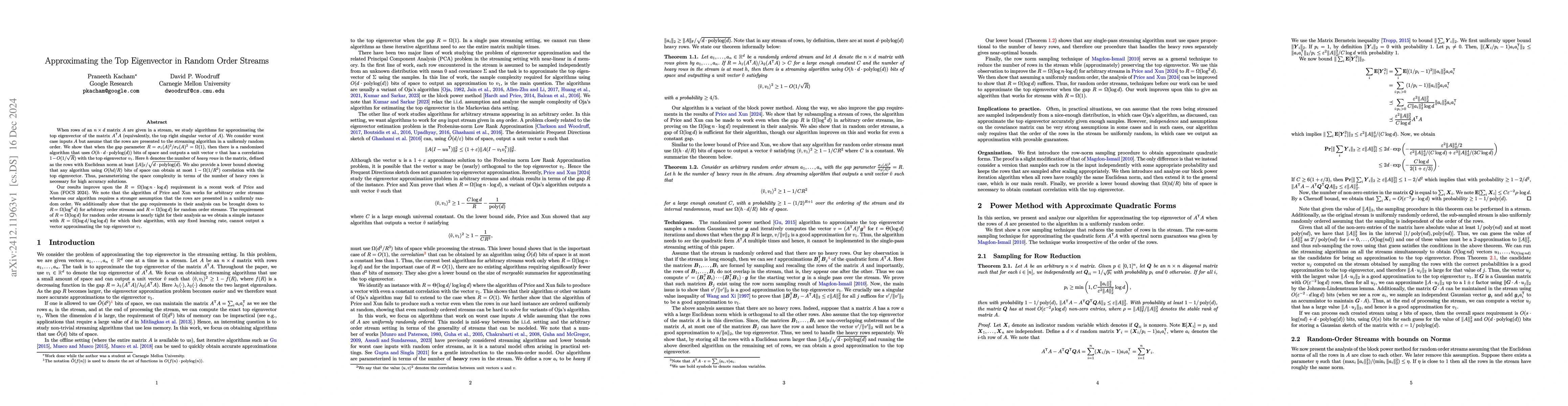Thumbnail for Approximating the Top Eigenvector in Random Order Streams