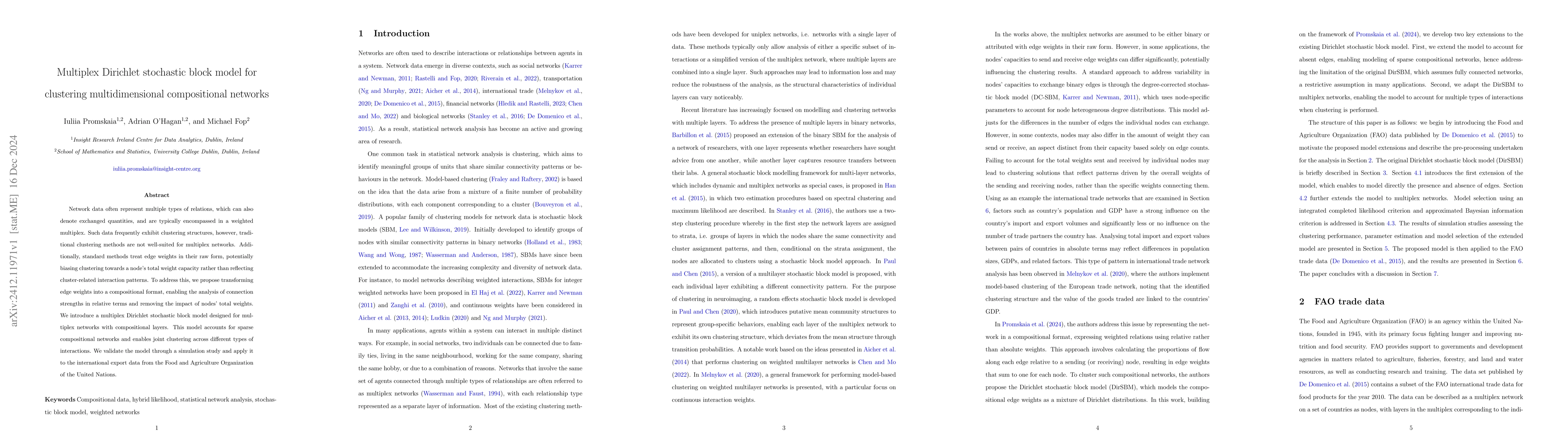 Thumbnail for Multiplex Dirichlet stochastic block model for clustering
  multidimensional compositional networks