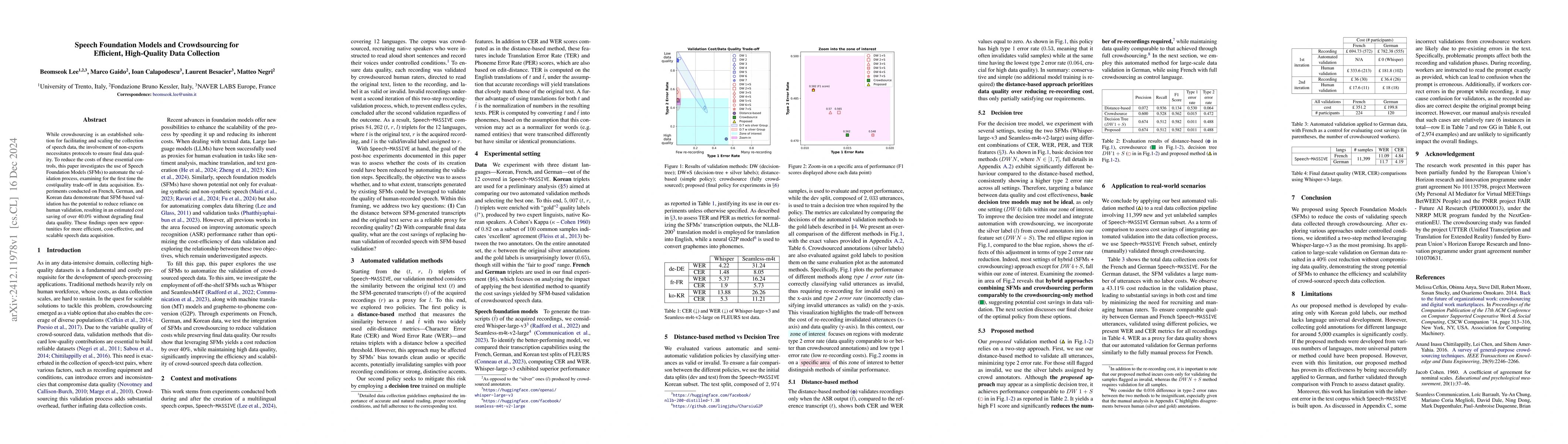 Thumbnail for Speech Foundation Models and Crowdsourcing for Efficient, High-Quality
  Data Collection