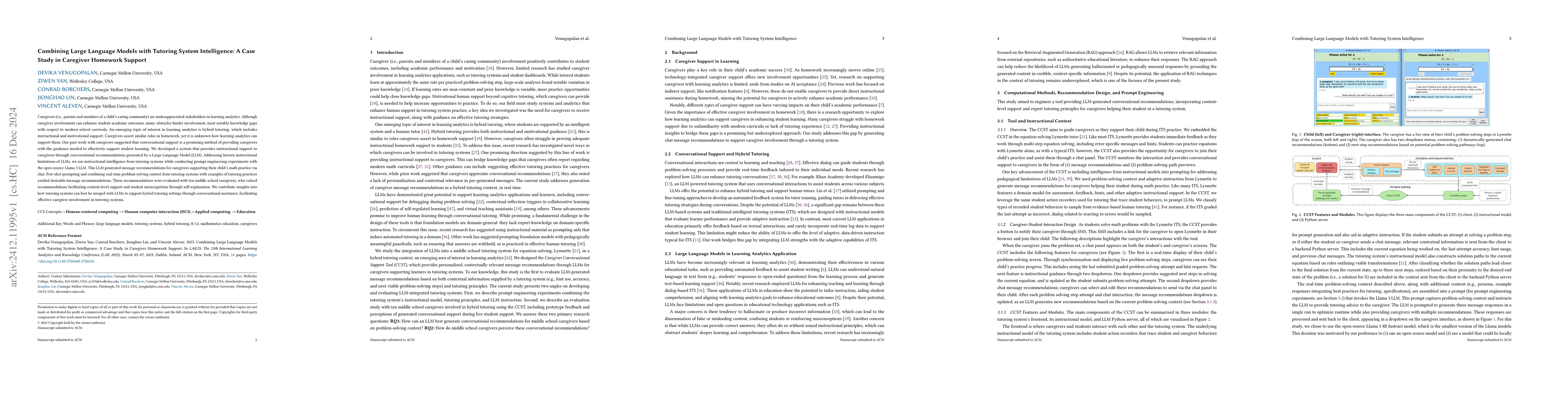 Thumbnail for Combining Large Language Models with Tutoring System Intelligence: A
  Case Study in Caregiver Homework Support