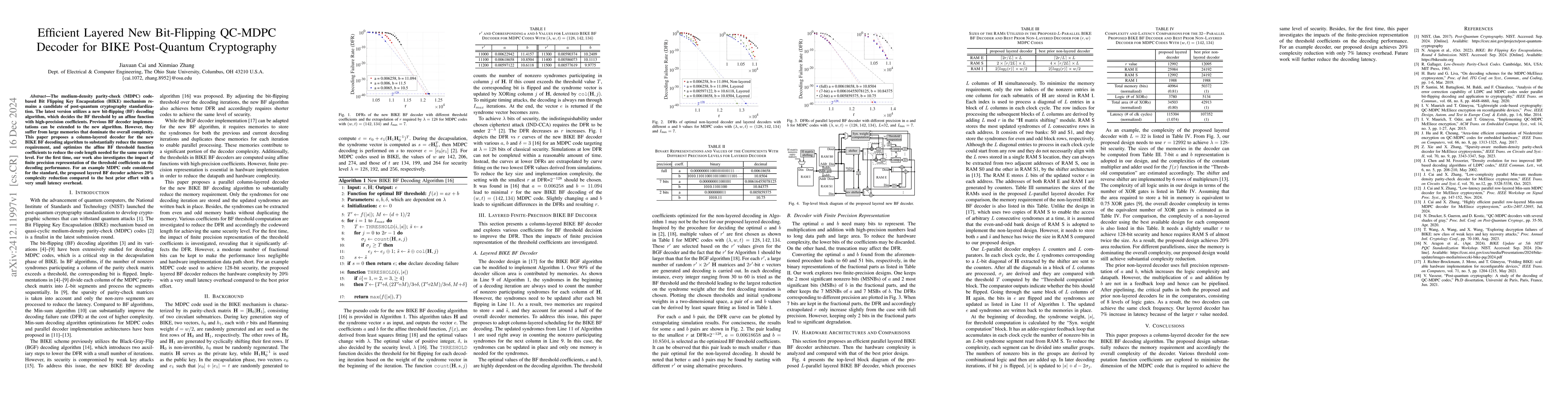 Thumbnail for Efficient Layered New Bit-Flipping QC-MDPC Decoder for BIKE Post-Quantum
  Cryptography