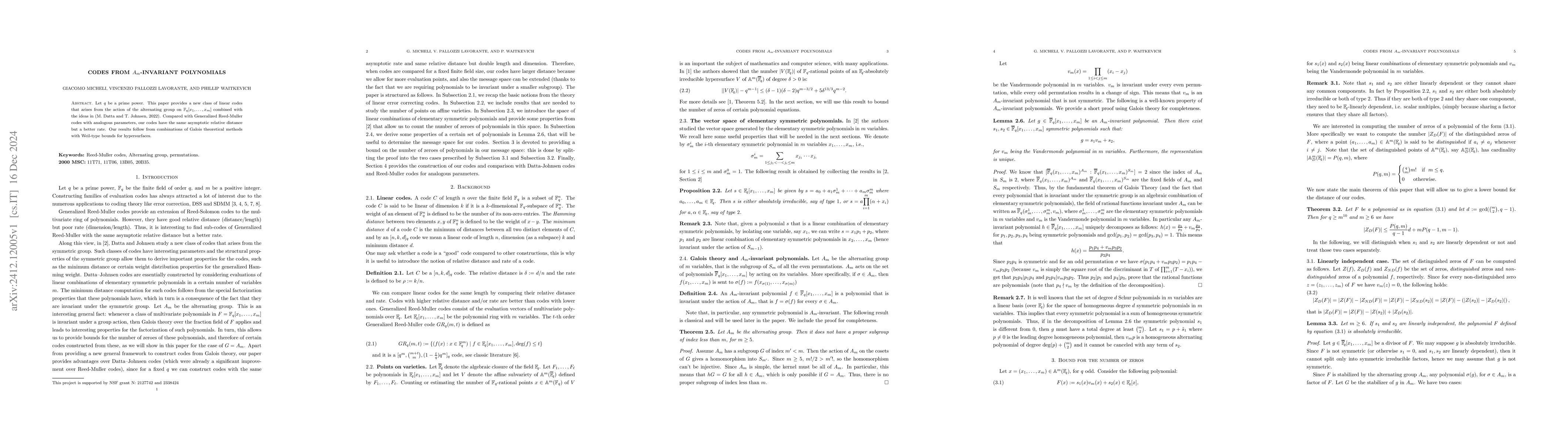 Thumbnail for Codes from $A_m$-invariant polynomials