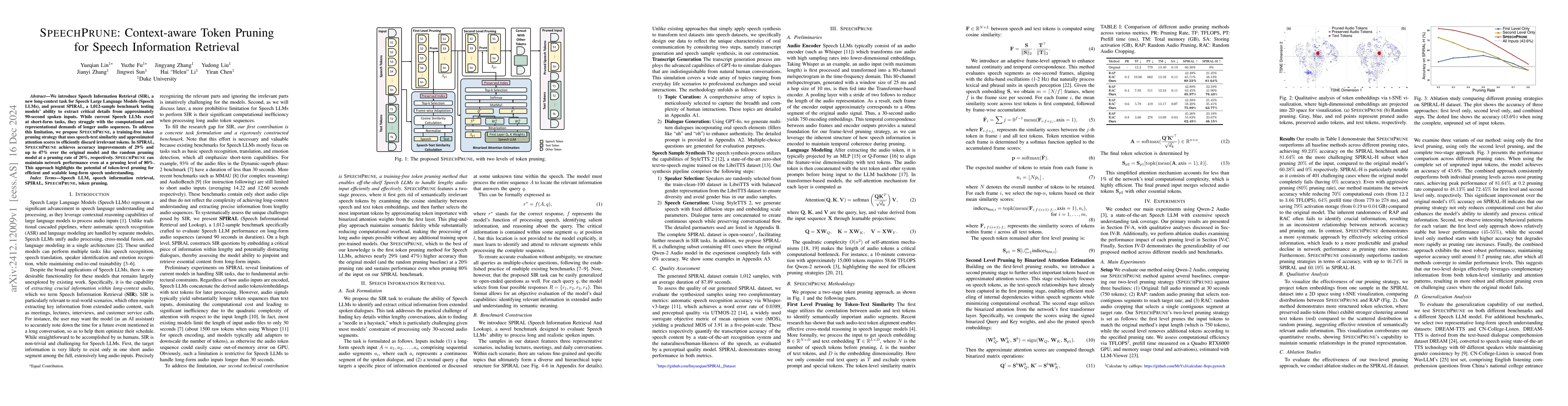 Thumbnail for SpeechPrune: Context-aware Token Pruning for Speech Information
  Retrieval