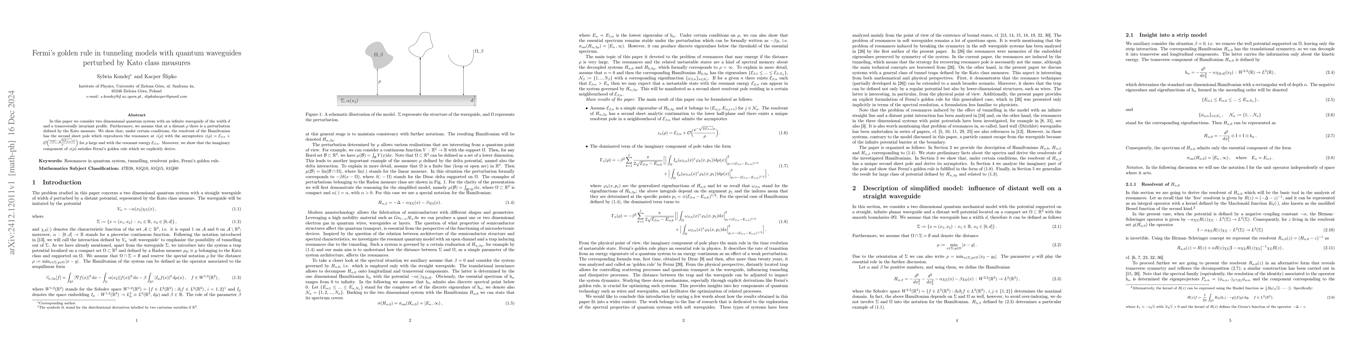 Thumbnail for Fermi's golden rule in tunneling models with quantum waveguides
  perturbed by Kato class measures
