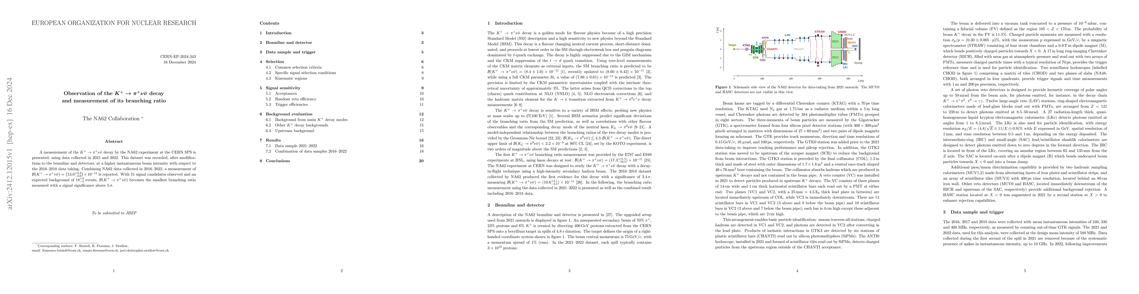 Thumbnail for Observation of the $K^{+}\rightarrowπ^{+}ν\barν$ decay and
  measurement of its branching ratio