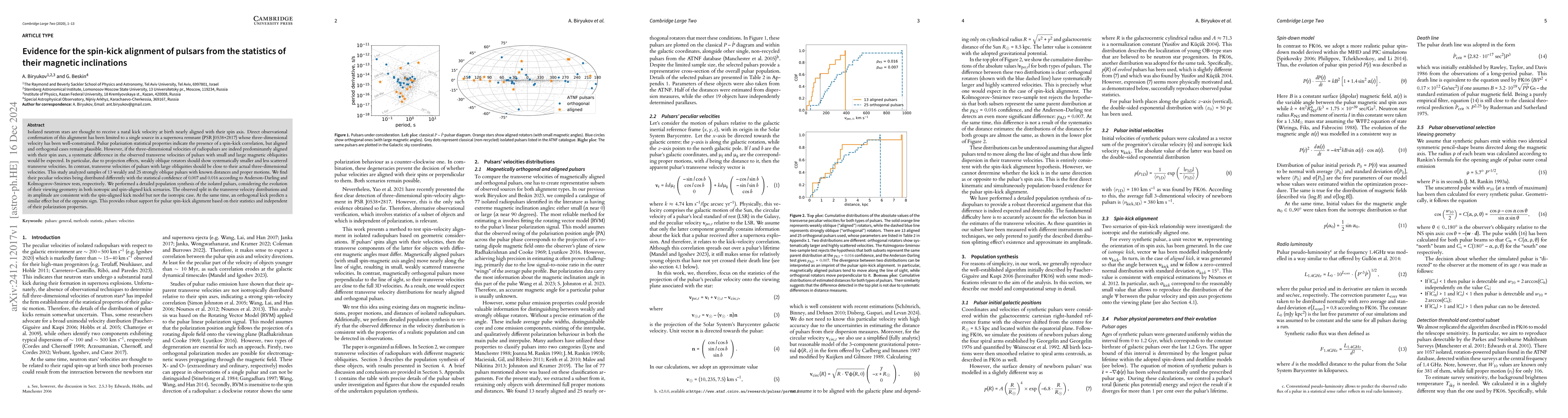 Thumbnail for Evidence for the spin-kick alignment of pulsars from the statistics of
  their magnetic inclinations