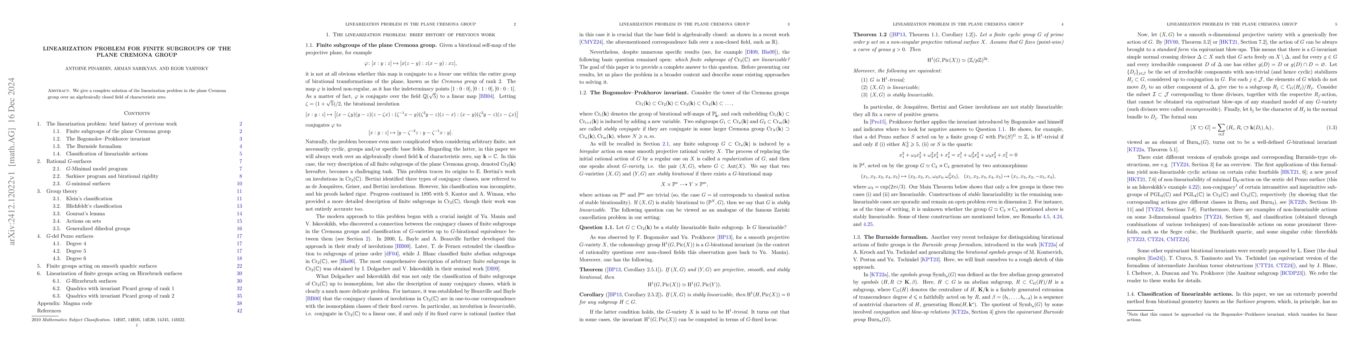 Thumbnail for Linearization problem for finite subgroups of the plane Cremona group