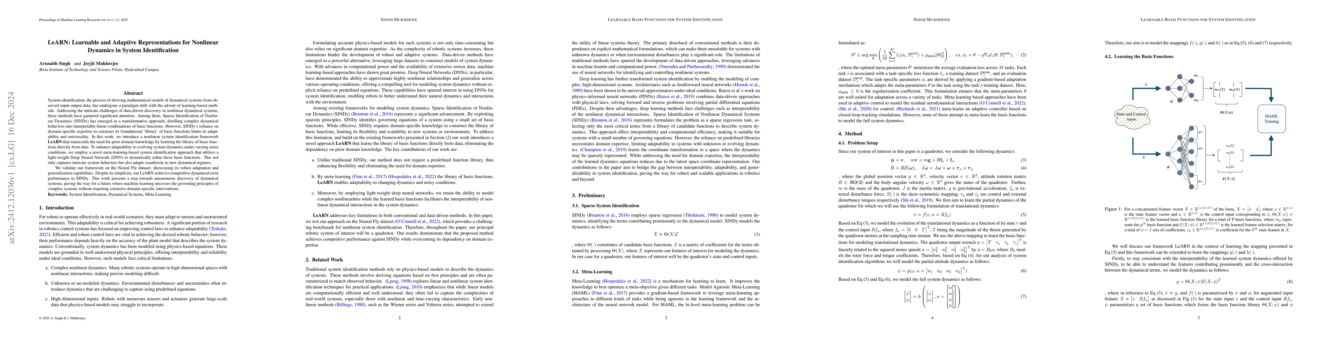 Thumbnail for LeARN: Learnable and Adaptive Representations for Nonlinear Dynamics in
  System Identification