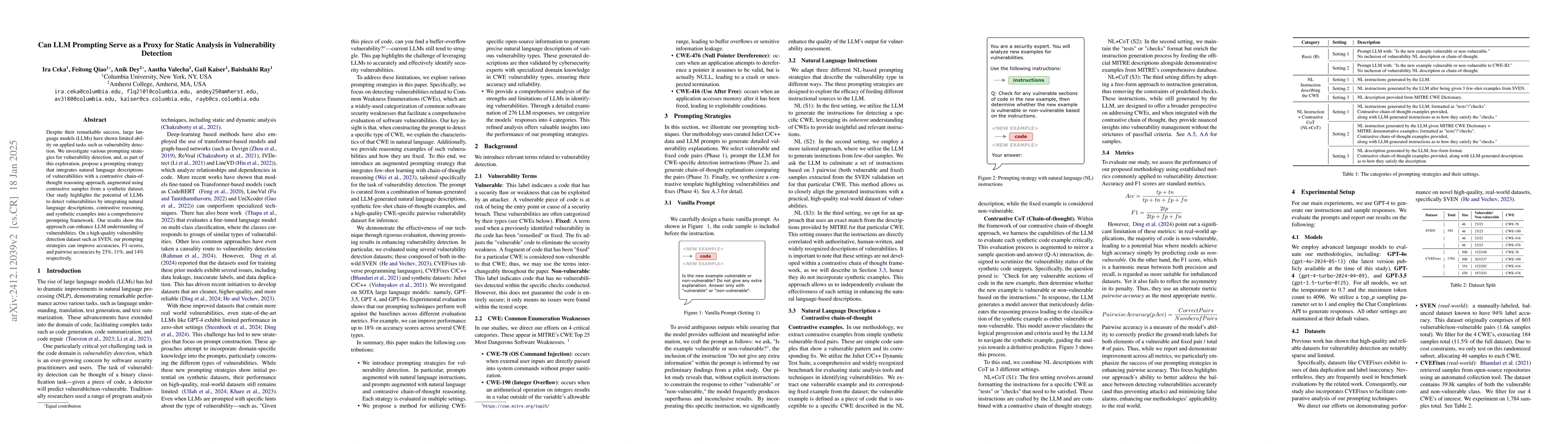 Thumbnail for Can LLM Prompting Serve as a Proxy for Static Analysis in Vulnerability
  Detection