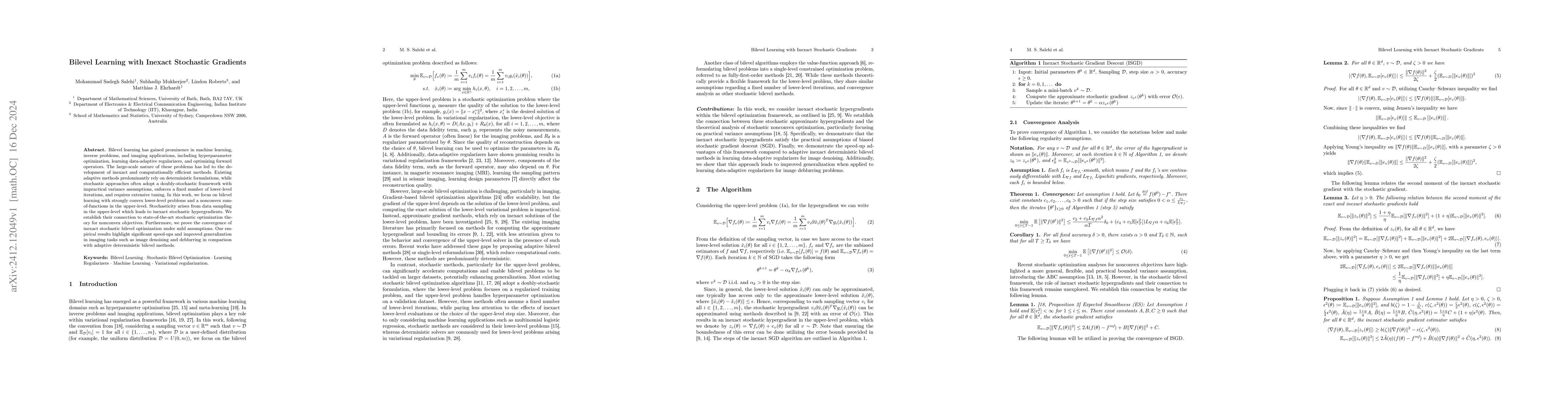 Thumbnail for Bilevel Learning with Inexact Stochastic Gradients