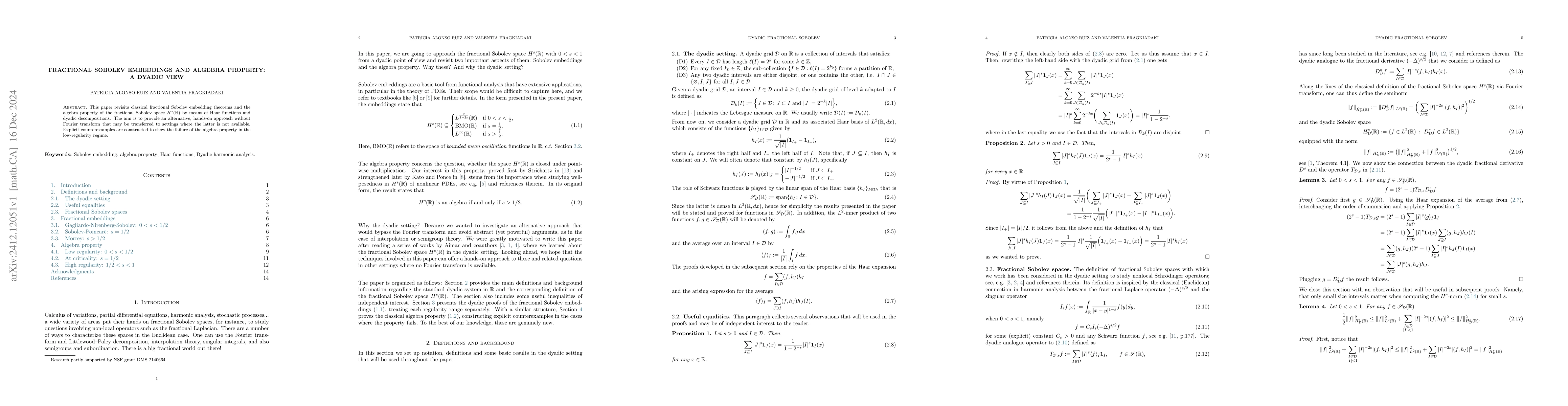 Thumbnail for Fractional Sobolev embeddings and algebra property: A dyadic view