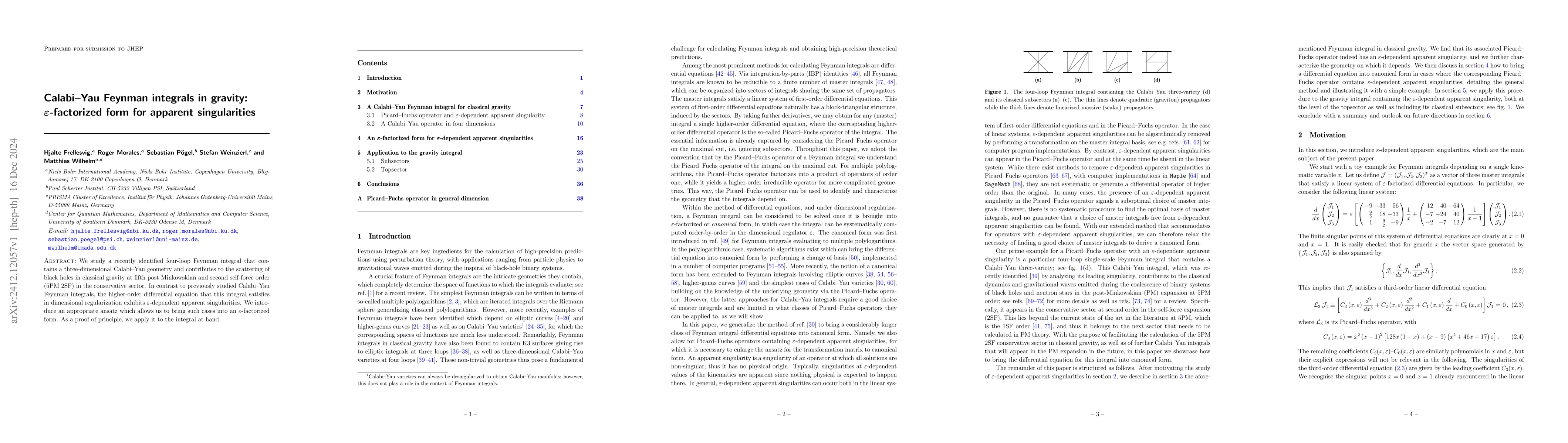 Thumbnail for Calabi-Yau Feynman integrals in gravity: $\varepsilon$-factorized form
  for apparent singularities