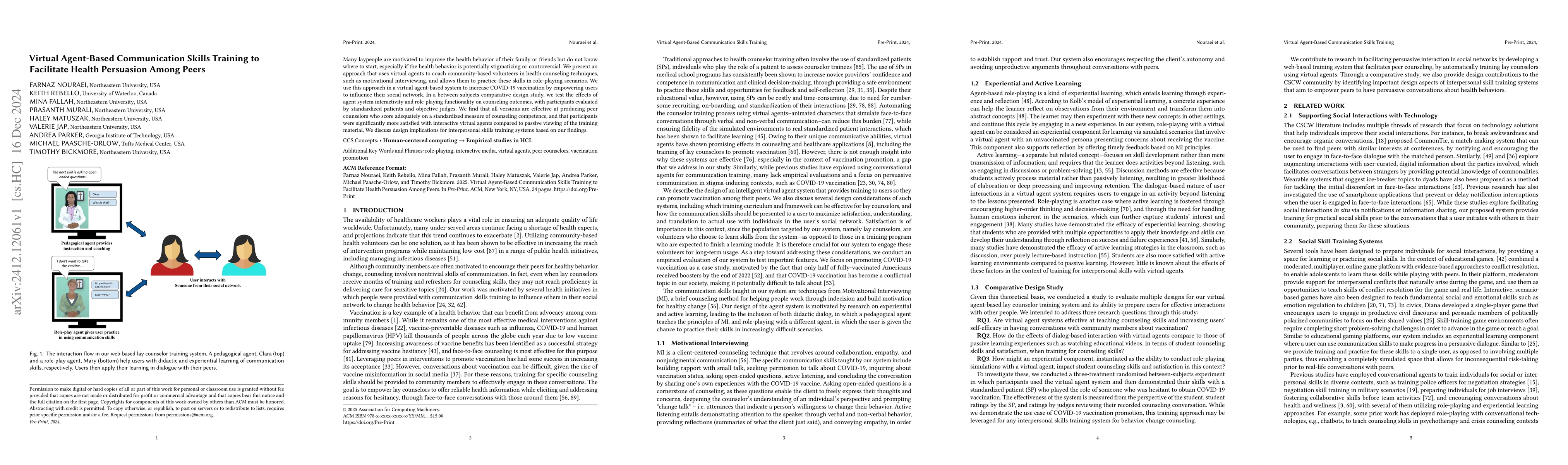 Thumbnail for Virtual Agent-Based Communication Skills Training to Facilitate Health
  Persuasion Among Peers