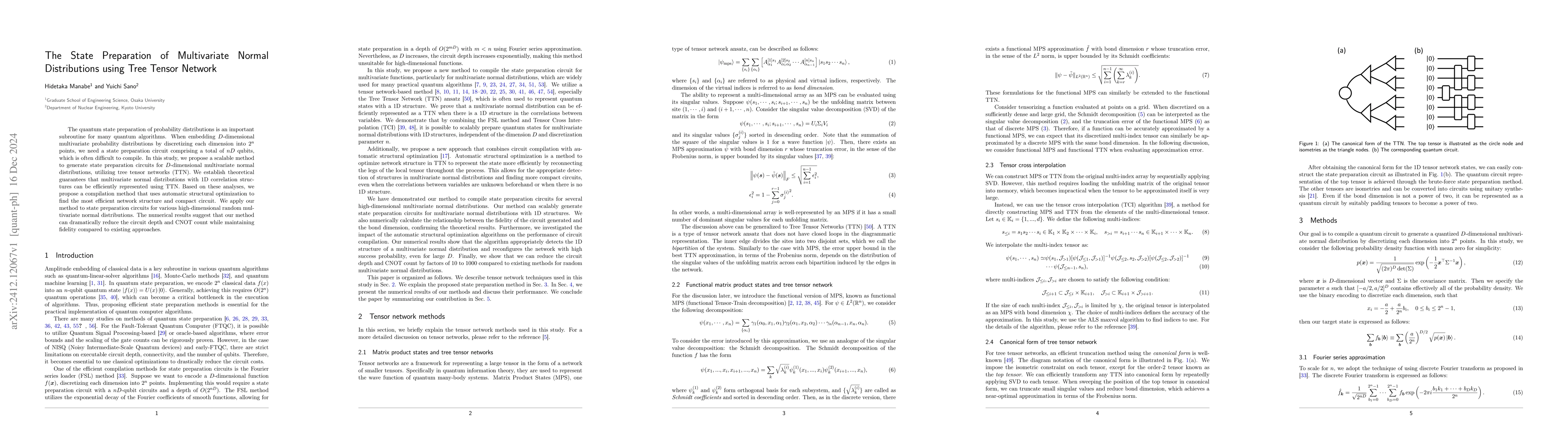 Thumbnail for The State Preparation of Multivariate Normal Distributions using Tree
  Tensor Network