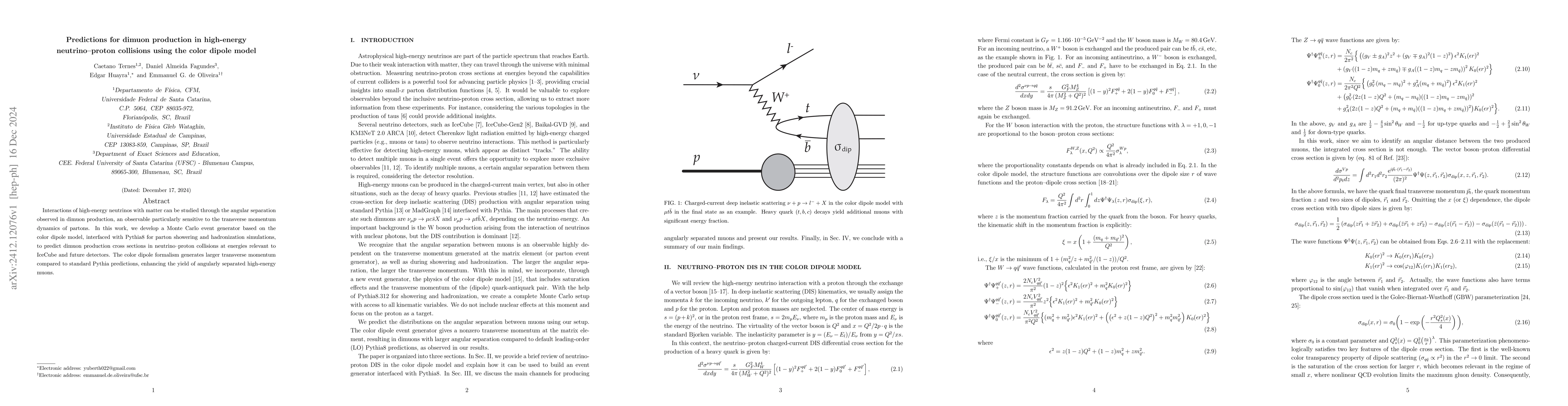 Thumbnail for Predictions for dimuon production in high-energy neutrino-proton
  collisions using the color dipole model