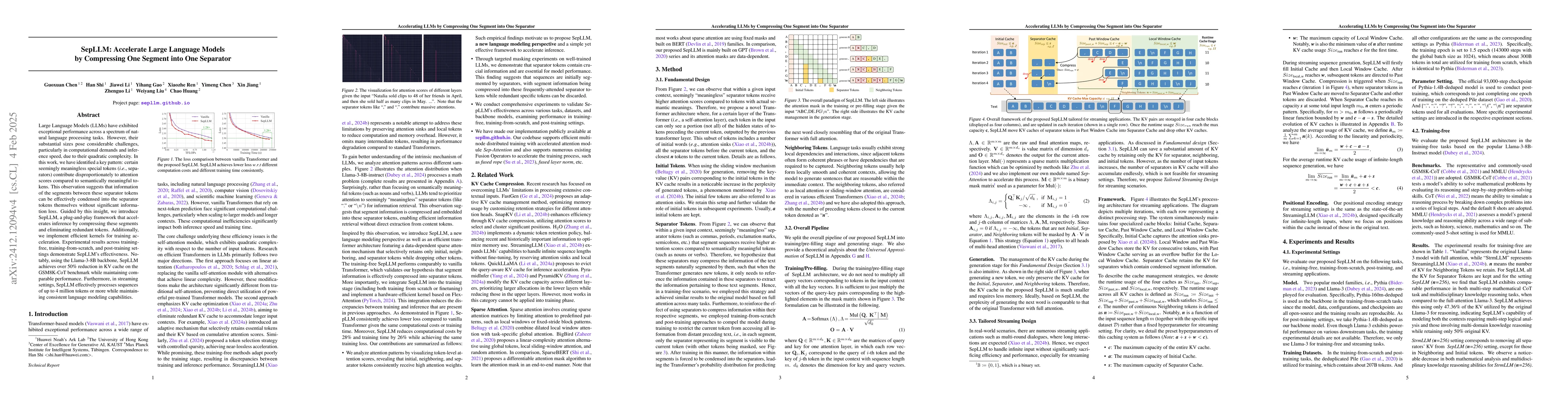 Thumbnail for SepLLM: Accelerate Large Language Models by Compressing One Segment into
  One Separator