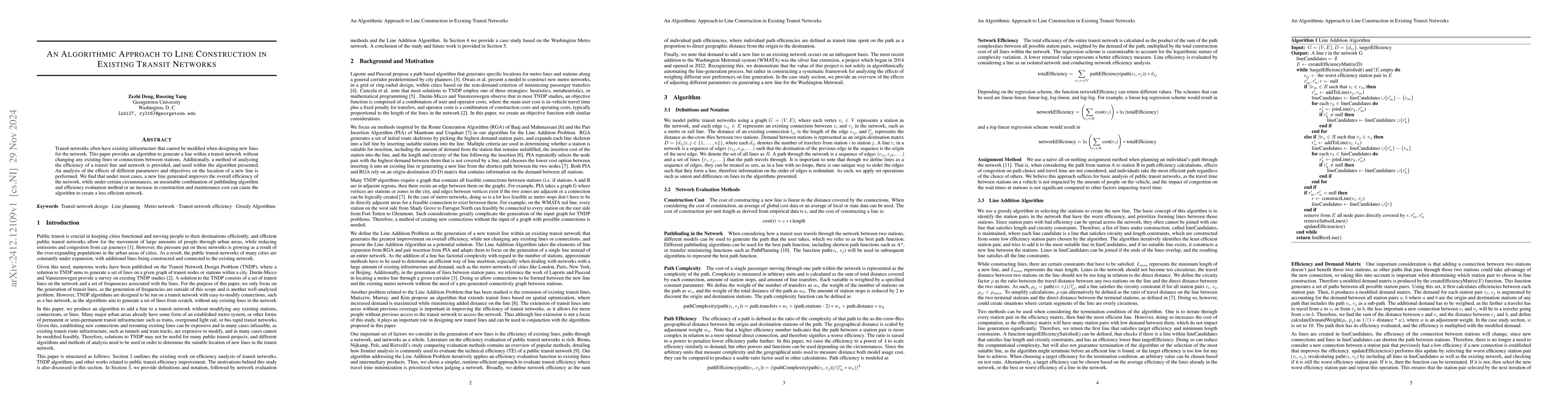 Thumbnail for An Algorithmic Approach to Line Construction in Existing Transit
  Networks