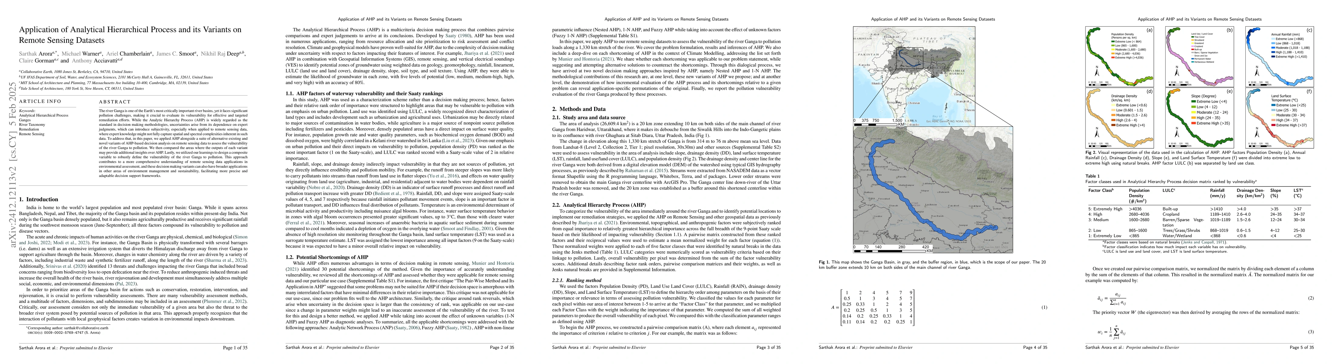 Thumbnail for Application of Analytical Hierarchical Process and its Variants on
  Remote Sensing Datasets