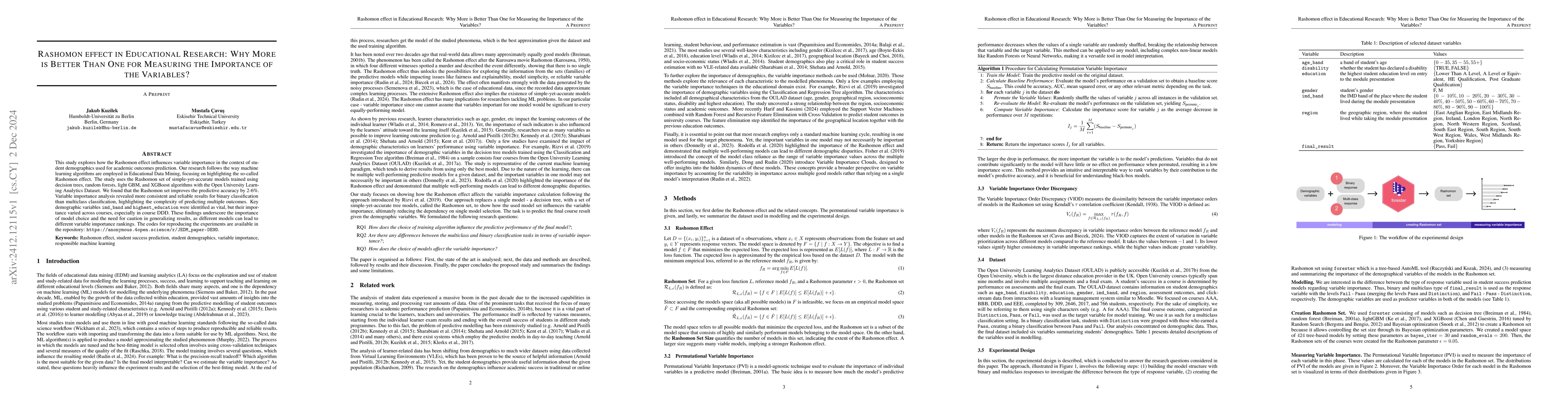 Thumbnail for Rashomon effect in Educational Research: Why More is Better Than One for
  Measuring the Importance of the Variables?