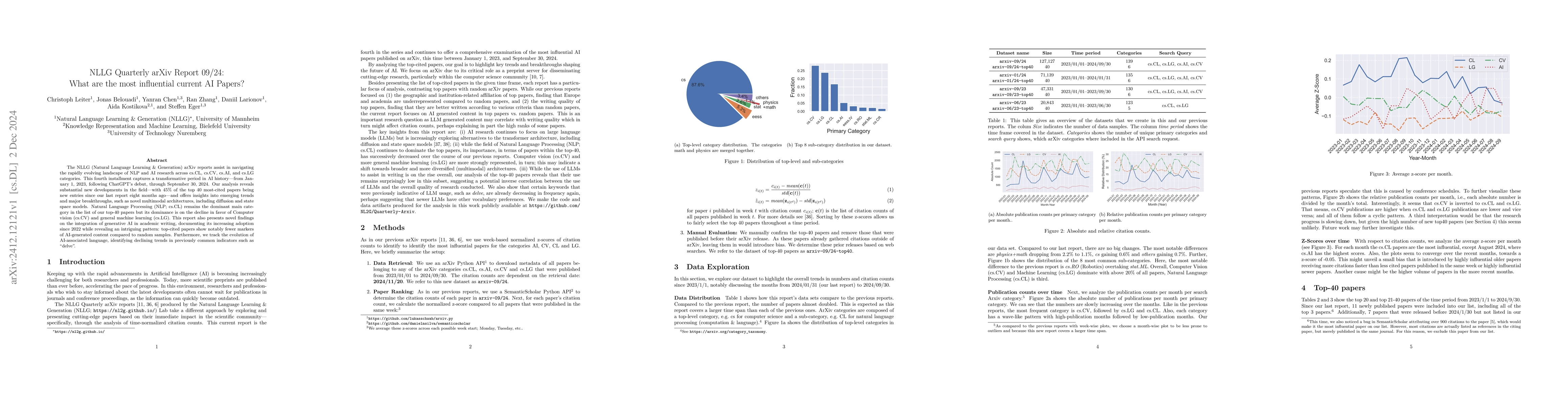 Thumbnail for NLLG Quarterly arXiv Report 09/24: What are the most influential current
  AI Papers?