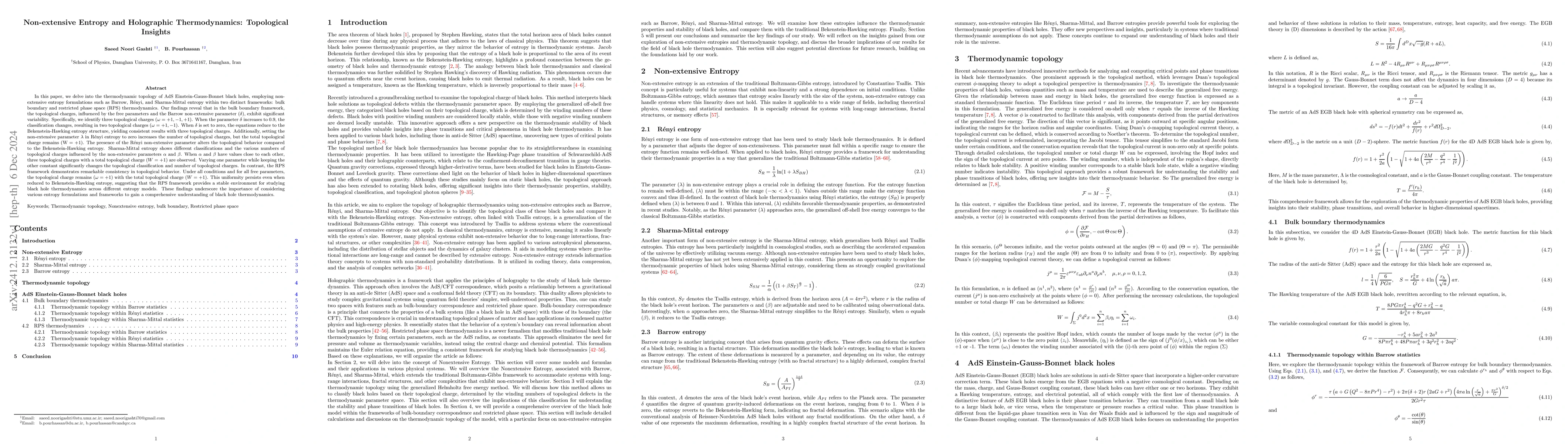 Thumbnail for Non-extensive Entropy and Holographic Thermodynamics: Topological
  Insights