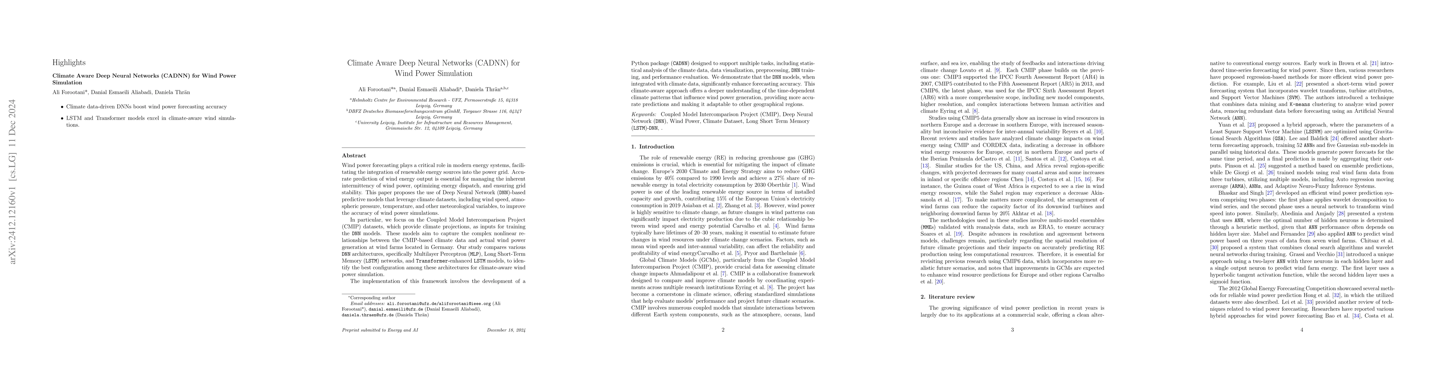 Thumbnail for Climate Aware Deep Neural Networks (CADNN) for Wind Power Simulation