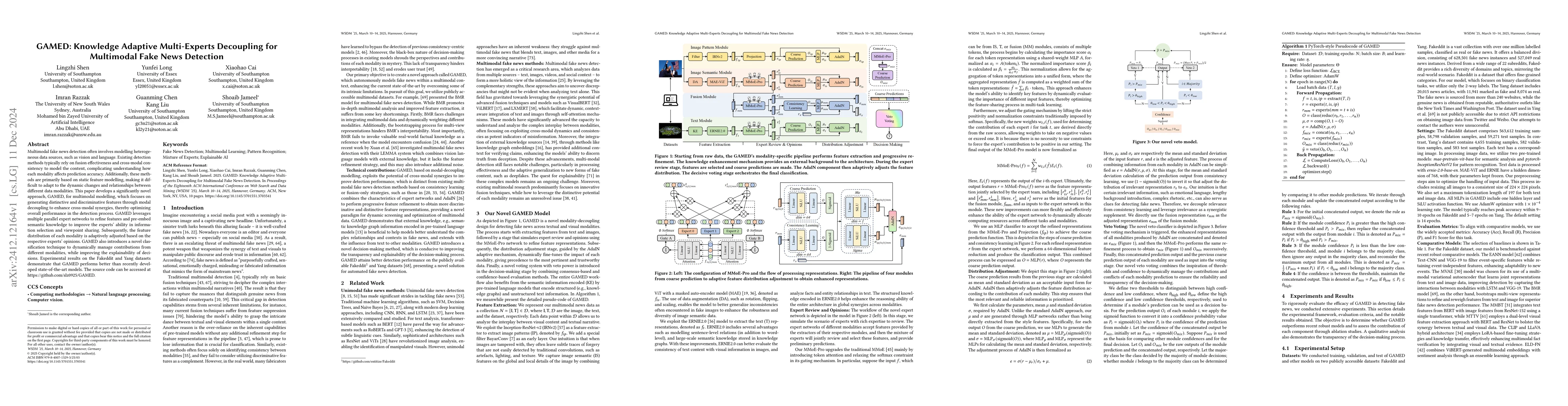 Thumbnail for GAMED: Knowledge Adaptive Multi-Experts Decoupling for Multimodal Fake
  News Detection