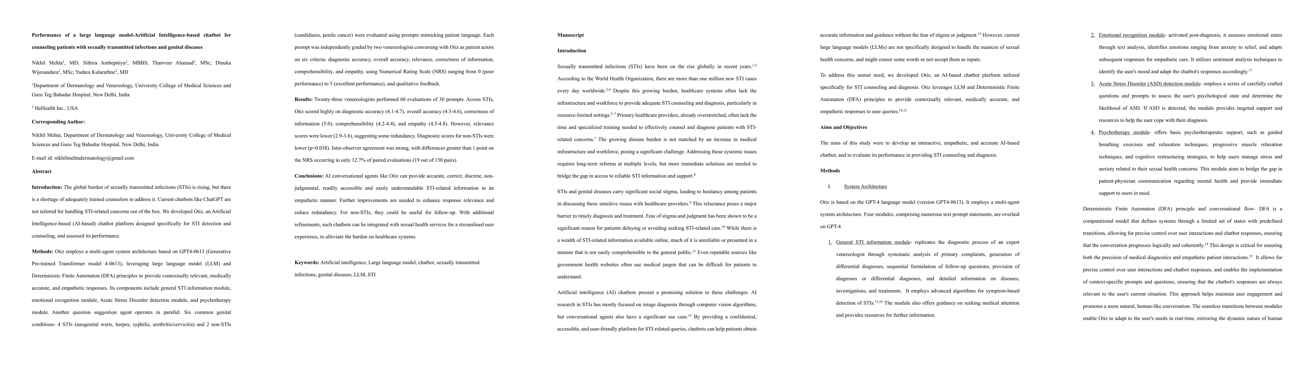 Thumbnail for Performance of a large language model-Artificial Intelligence based
  chatbot for counseling patients with sexually transmitted infections and
  genital diseases