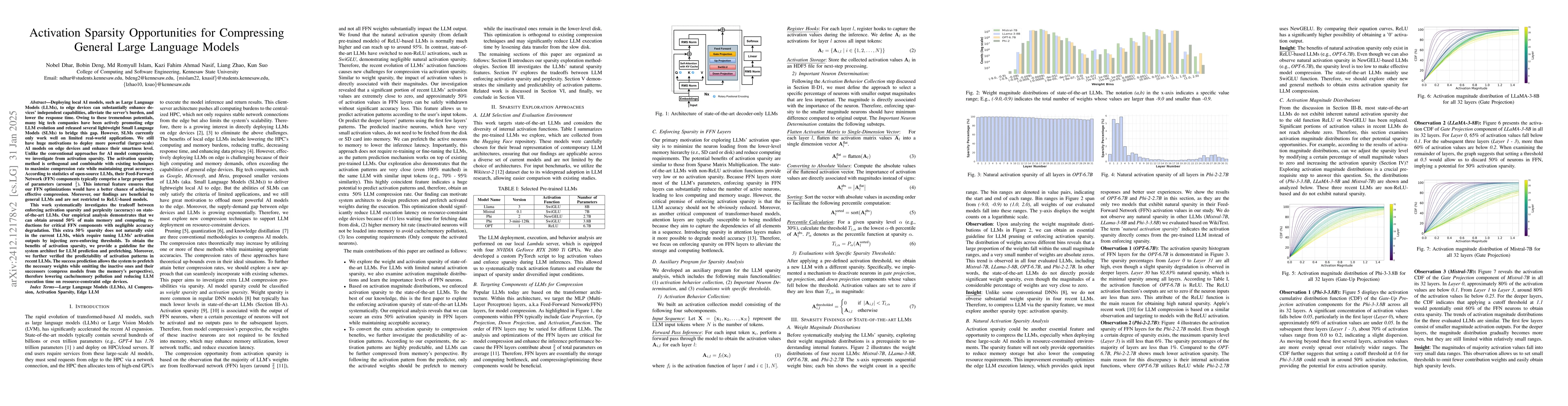 Thumbnail for Activation Sparsity Opportunities for Compressing General Large Language
  Models