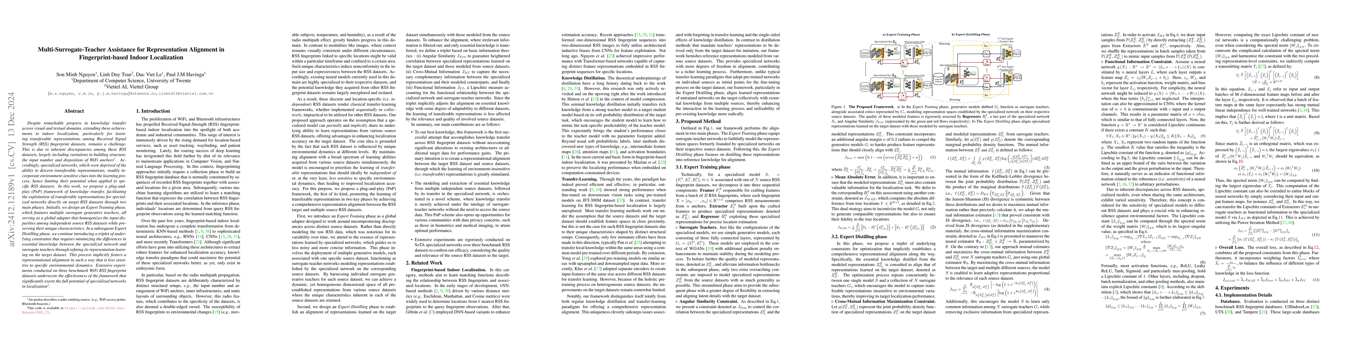 Thumbnail for Multi-Surrogate-Teacher Assistance for Representation Alignment in
  Fingerprint-based Indoor Localization