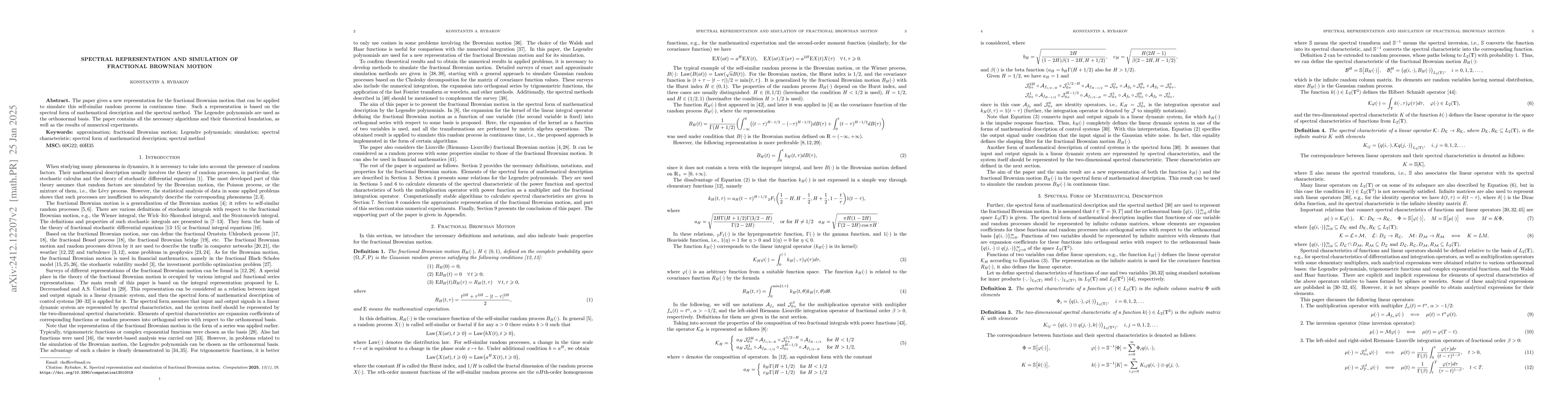 Thumbnail for Spectral Representation and Simulation of Fractional Brownian Motion