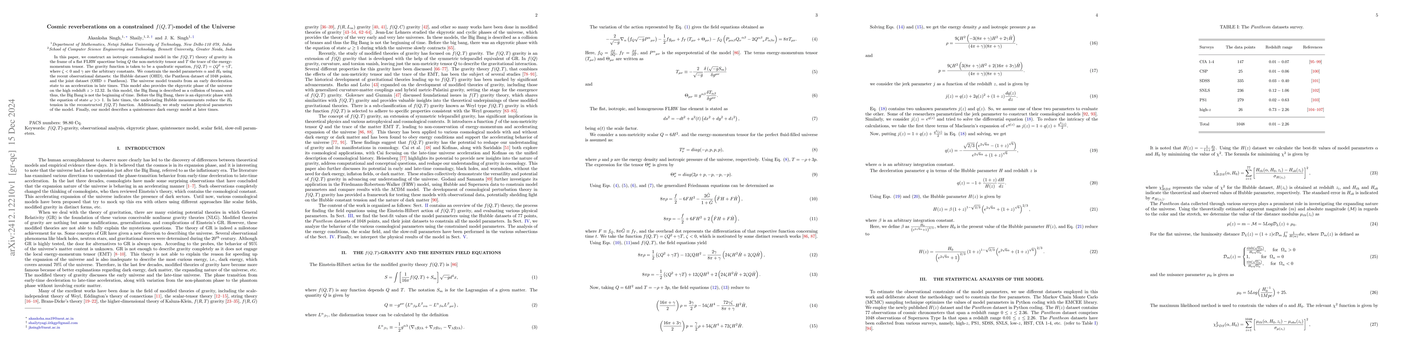 Thumbnail for Cosmic reverberations on a constrained $ f(Q,T) $-model of the Universe