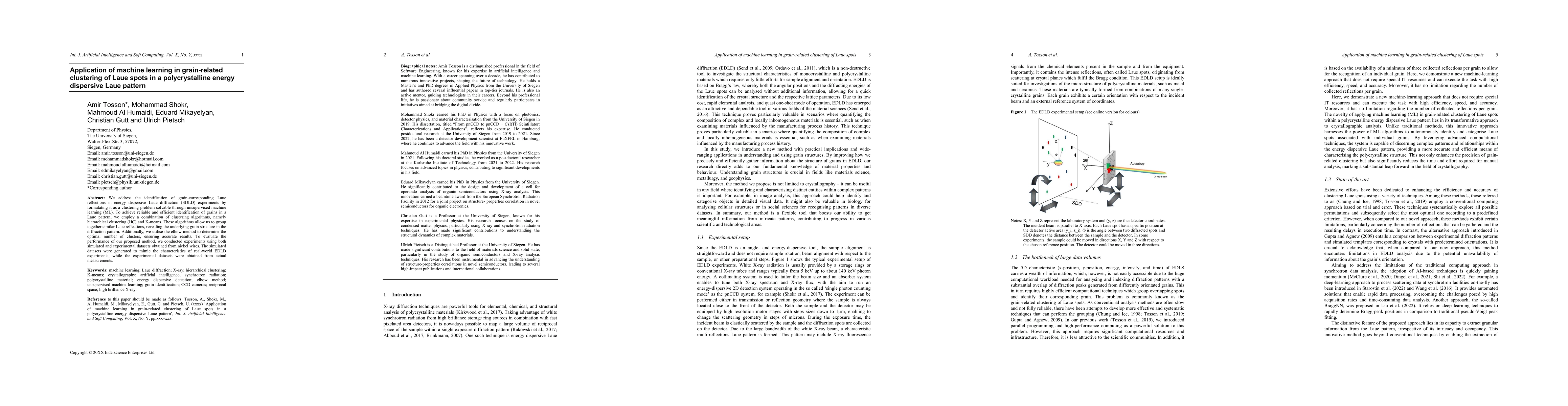 Thumbnail for Application of machine learning in grain-related clustering of Laue
  spots in a polycrystalline energy dispersive Laue pattern