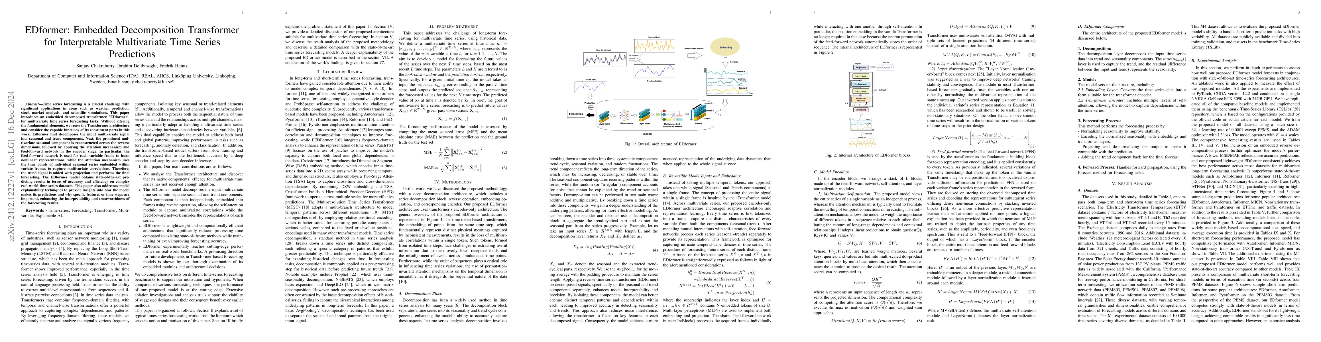Thumbnail for EDformer: Embedded Decomposition Transformer for Interpretable
  Multivariate Time Series Predictions