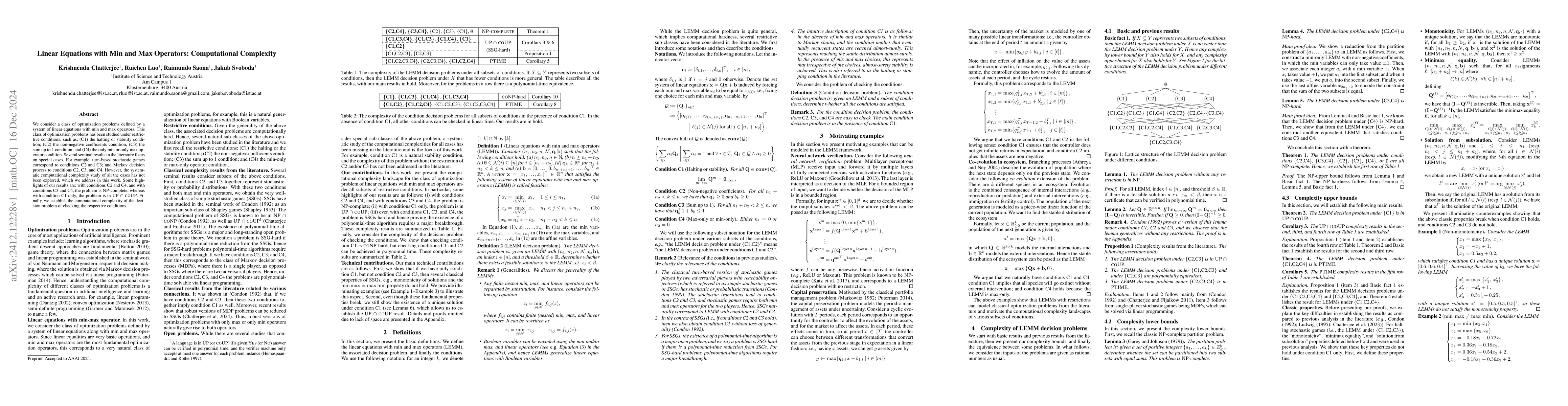 Thumbnail for Linear Equations with Min and Max Operators: Computational Complexity