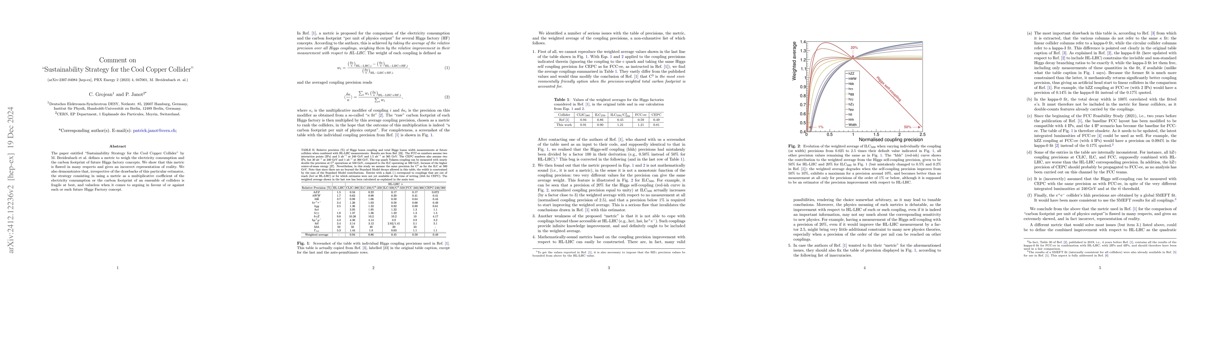 Thumbnail for Comment on "Sustainability Strategy for the Cool Copper Collider",
  arXiv:2307.04084
