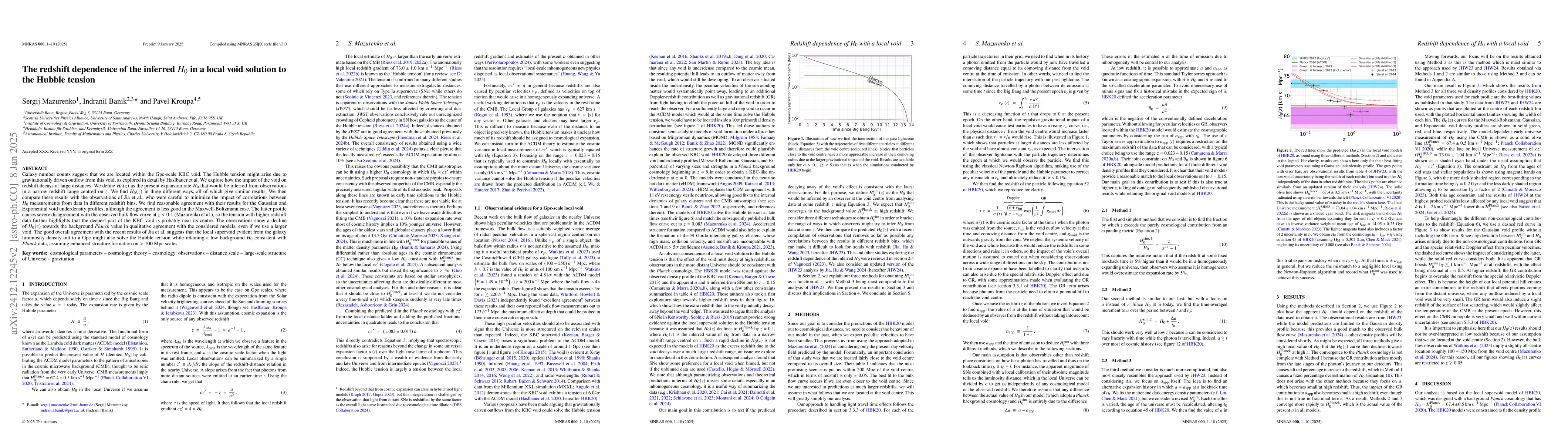 Thumbnail for The redshift dependence of the inferred $H_0$ in a local void solution
  to the Hubble tension