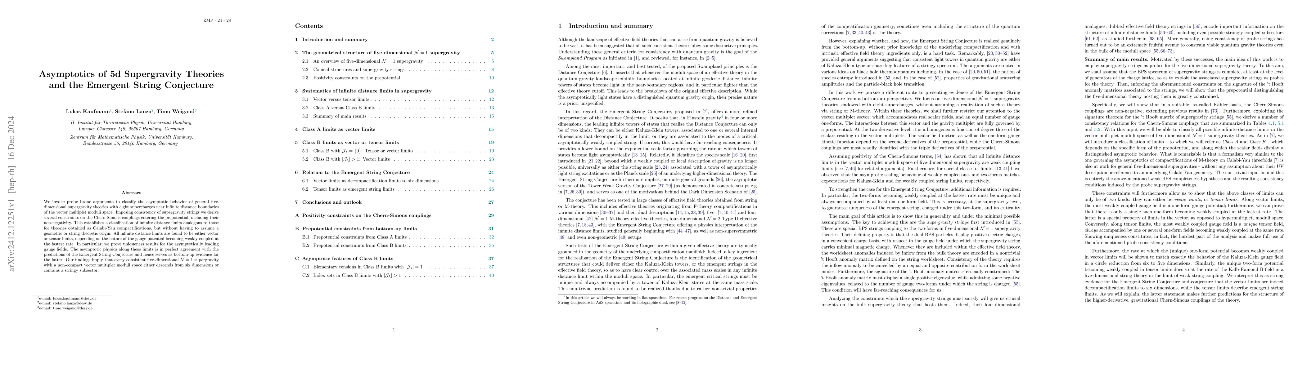 Thumbnail for Asymptotics of 5d Supergravity Theories and the Emergent String
  Conjecture