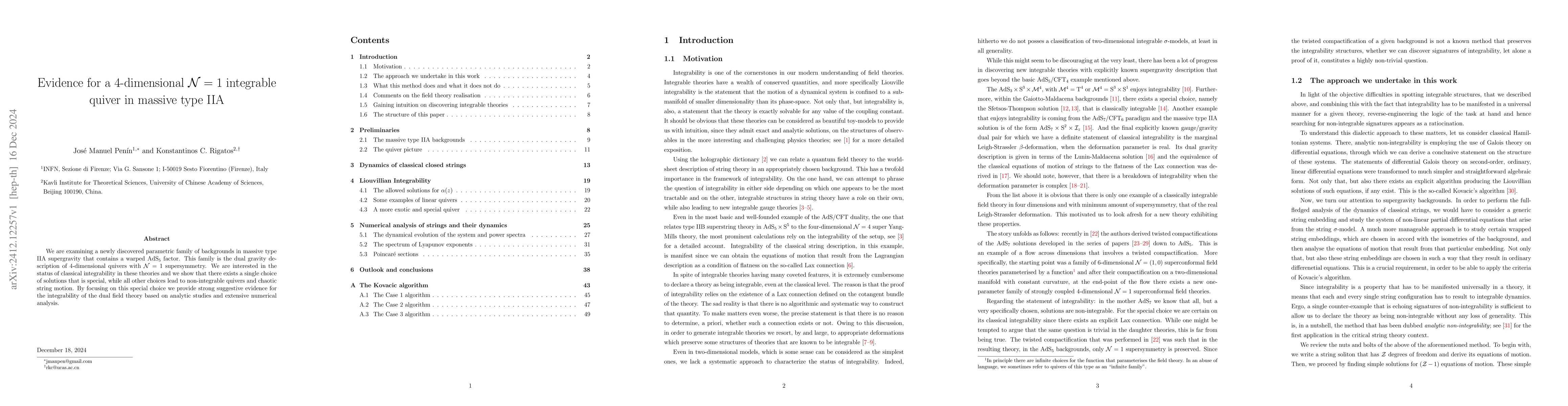 Thumbnail for Evidence for a $4$-dimensional $\mathcal{N}=1$ integrable quiver in
  massive type IIA