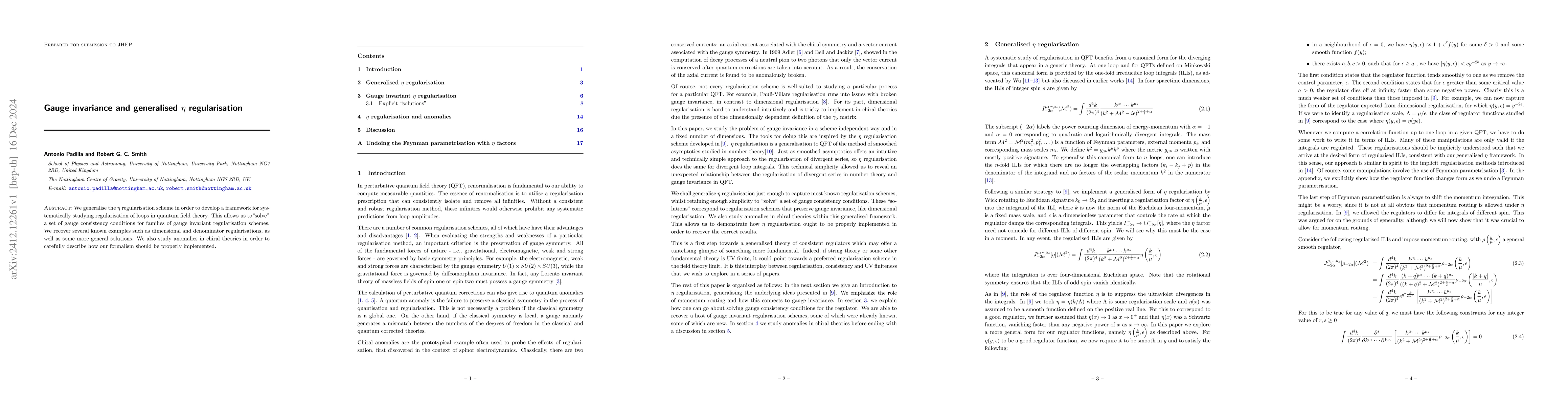Thumbnail for Gauge invariance and generalised $η$ regularisation