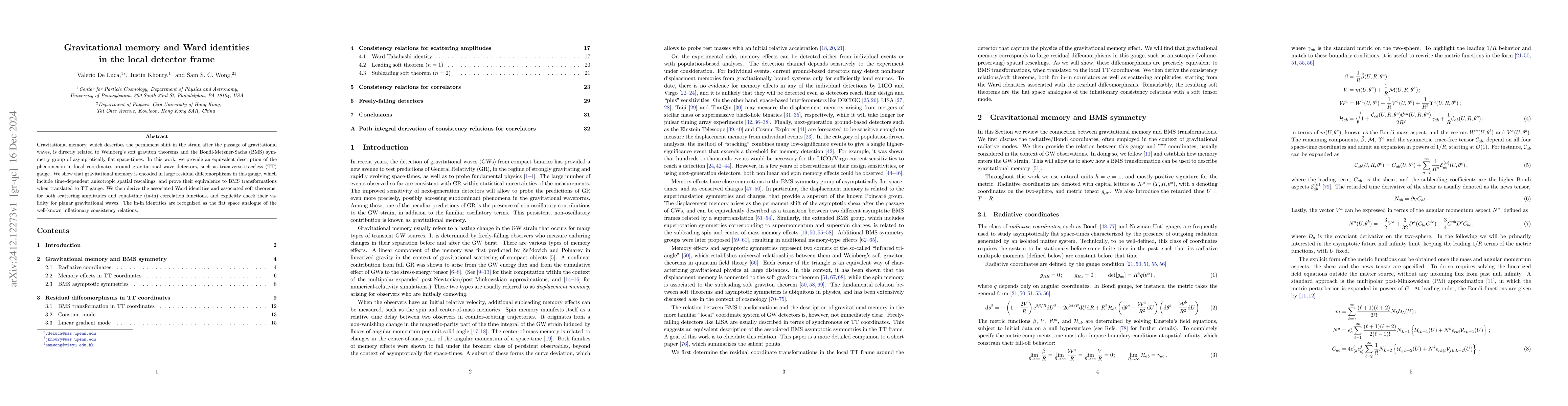 Thumbnail for Gravitational memory and Ward identities in the local detector frame