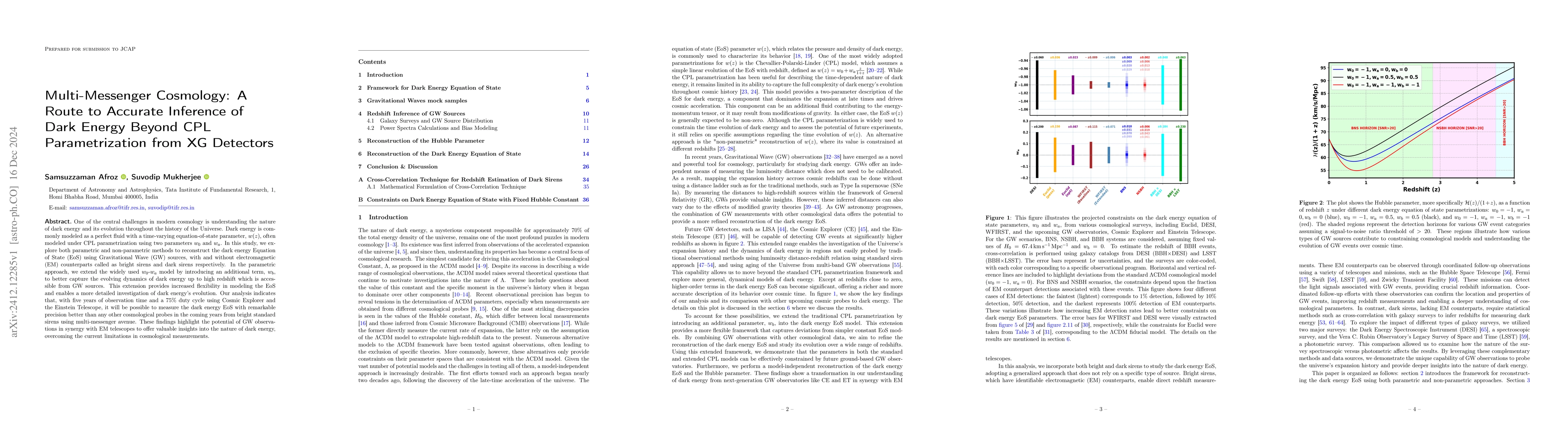 Thumbnail for Multi-Messenger Cosmology: A Route to Accurate Inference of Dark Energy
  Beyond CPL Parametrization from XG Detectors