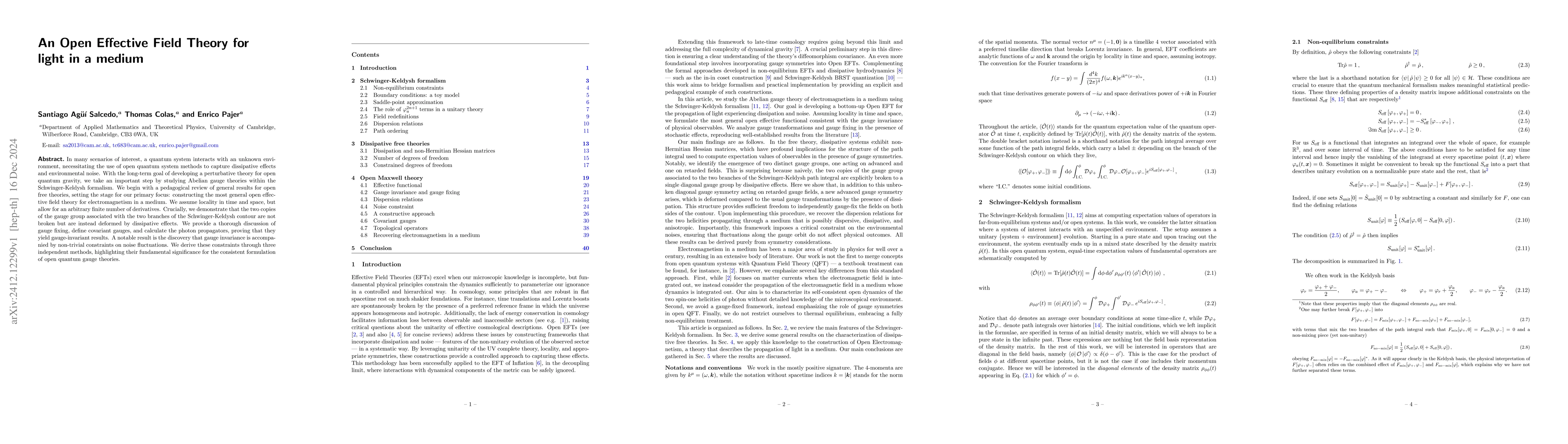 Thumbnail for An Open Effective Field Theory for light in a medium