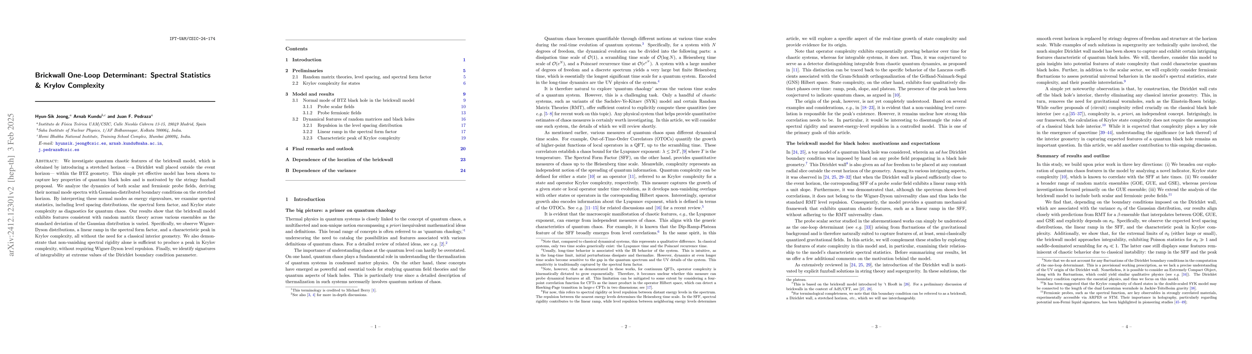 Thumbnail for Brickwall One-Loop Determinant: Spectral Statistics & Krylov Complexity