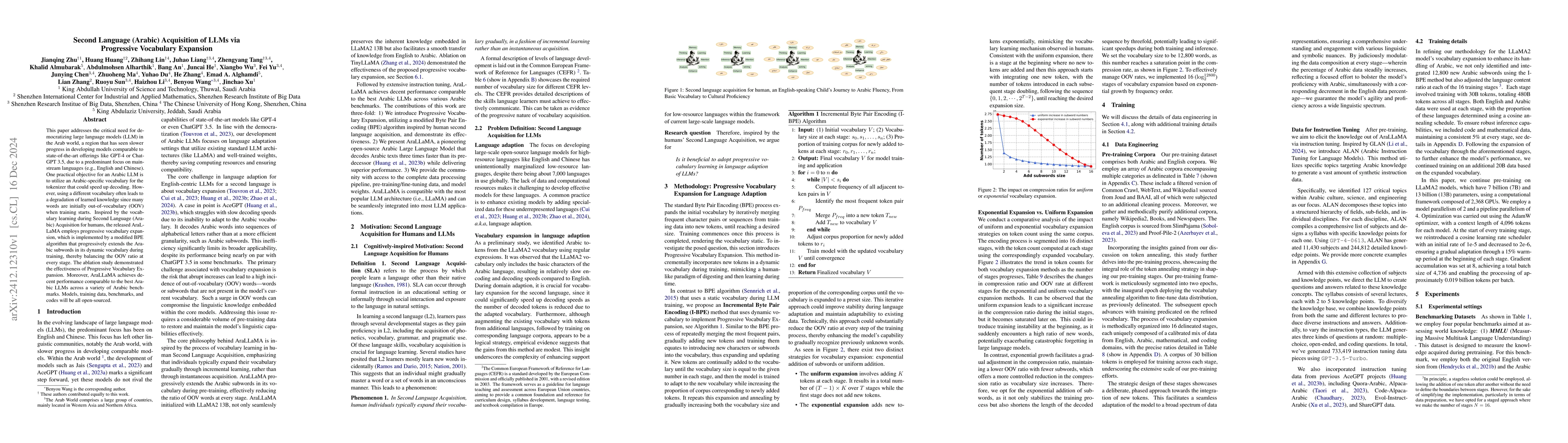 Thumbnail for Second Language (Arabic) Acquisition of LLMs via Progressive Vocabulary
  Expansion