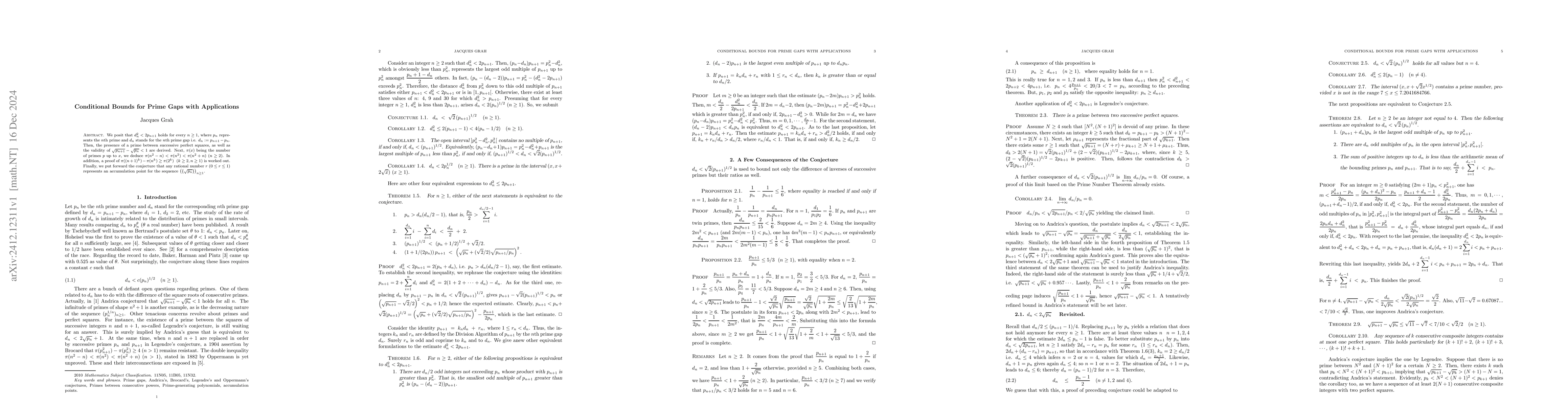 Thumbnail for Conditional Bounds for Prime Gaps with Applications