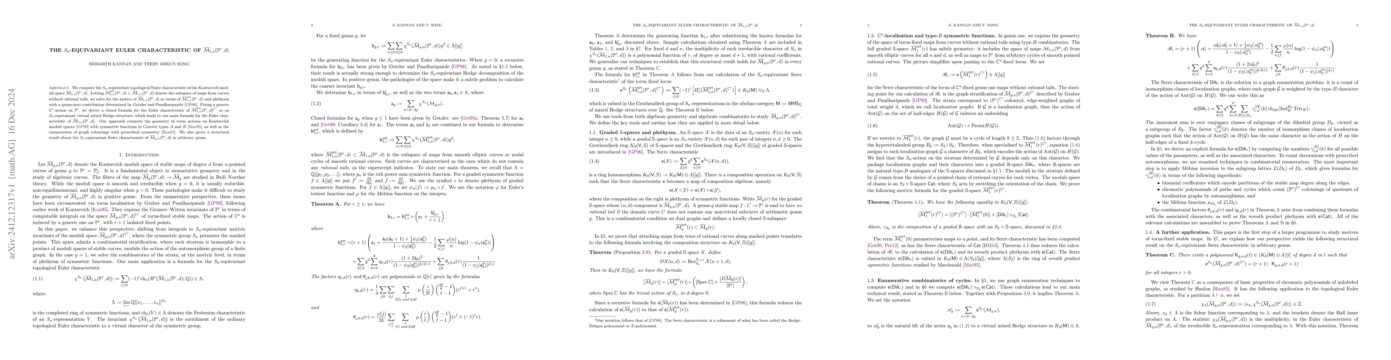 Thumbnail for The $S_n$-equivariant Euler characteristic of
  $\overline{\mathcal{M}}_{1, n}(\mathbb{P}^r, d)$