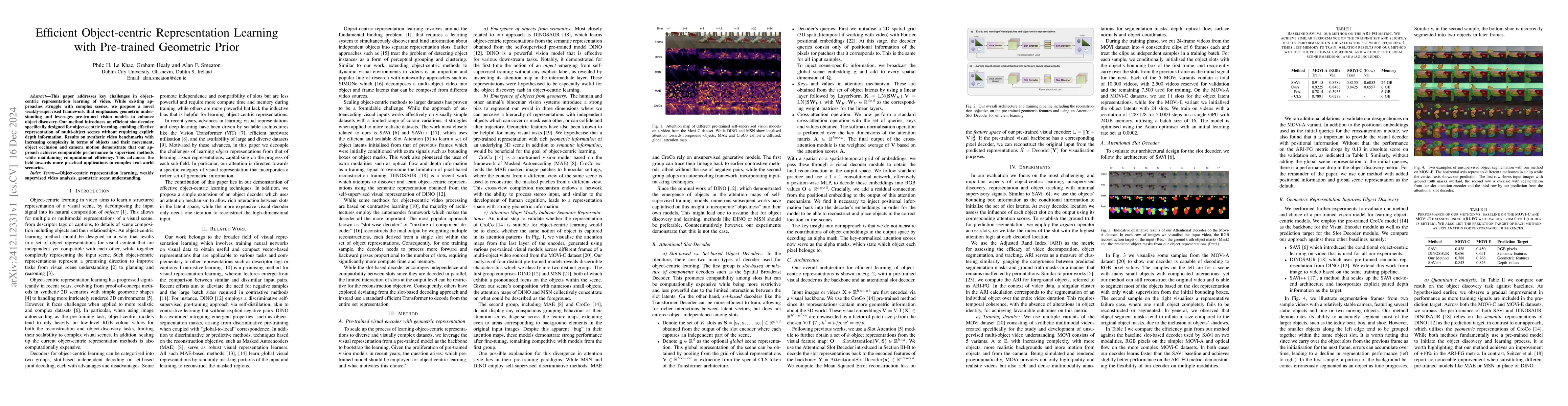 Thumbnail for Efficient Object-centric Representation Learning with Pre-trained
  Geometric Prior